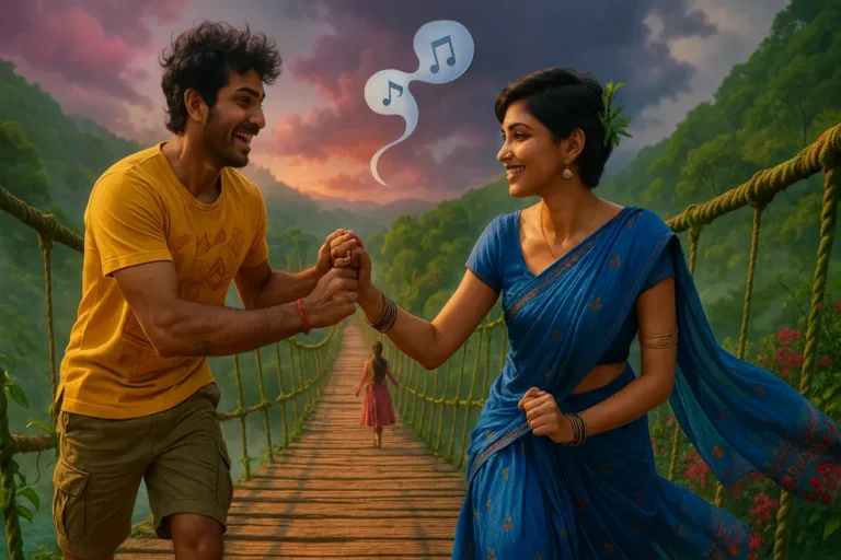 హ్యాపీగా బ్రిడ్జ్‌పై చేతులు పట్టుకుని నవ్వుకుంటున్న కపుల్ — ఫ్రెండ్‌జోన్ నుంచి లవ్‌జోన్‌కి మారుతున్న మధుర క్షణం