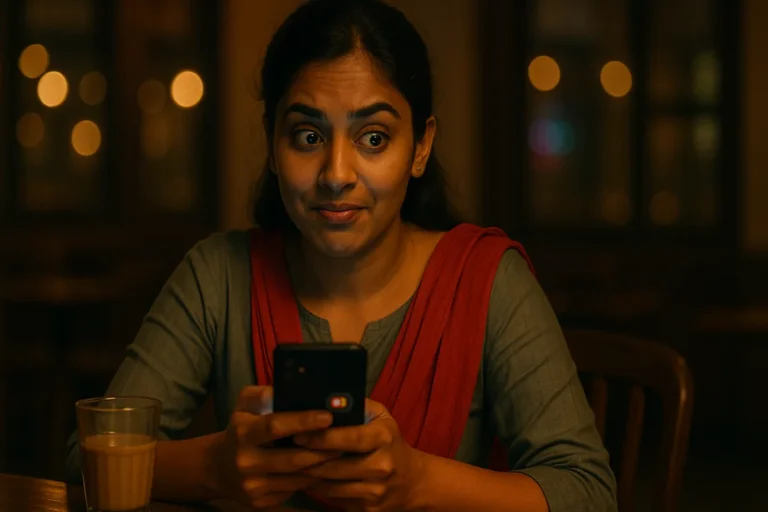 "ఒక ఎమోజీ రియాక్షన్ చూసి ఎక్సప్రెసివ్‌గా రియాక్ట్ అవుతున్న యువతి"