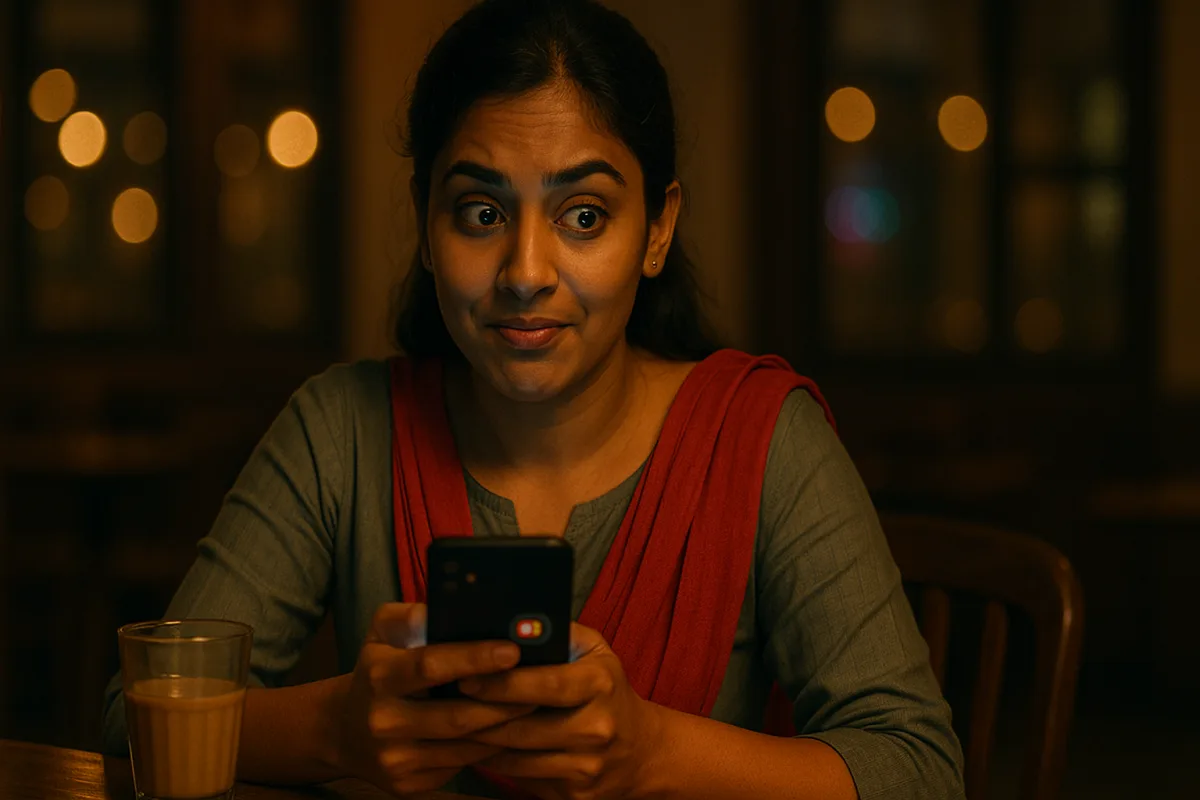 "ఒక ఎమోజీ రియాక్షన్ చూసి ఎక్సప్రెసివ్‌గా రియాక్ట్ అవుతున్న యువతి"