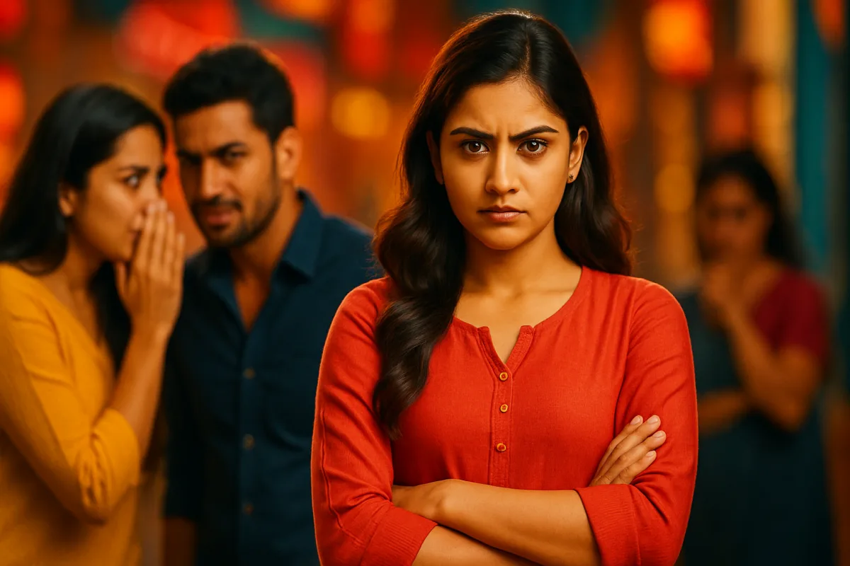 మానిప్యులేషన్ సిగ్నల్స్ స్పష్టంగా గుర్తించి తప్పించుకోవడంలో ఆత్మవిశ్వాసం చూపిస్తున్న యువతి