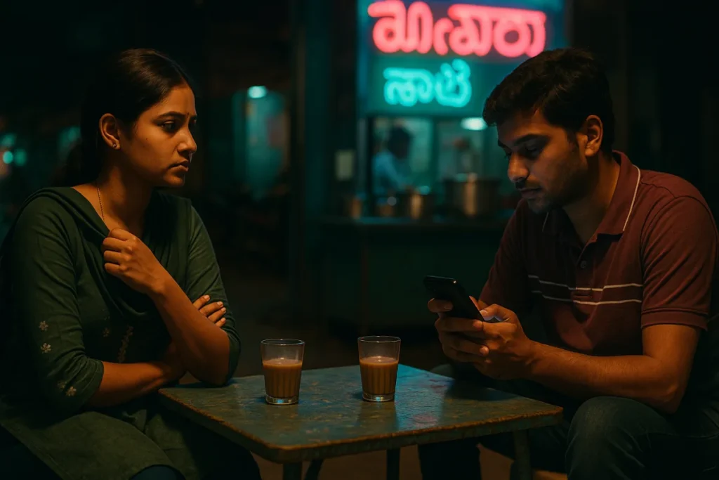 పడకగదిలో తగవు తర్వాత సైలెంట్గా కూర్చున్న ప్రేమ జంట