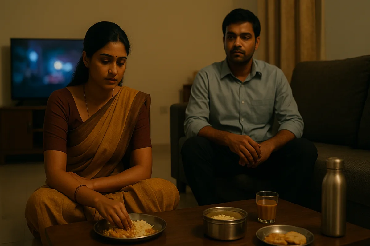 వివాహజీవితంలో తగువుల తర్వాత మౌనం కొనసాగుతున్న దృశ్యం