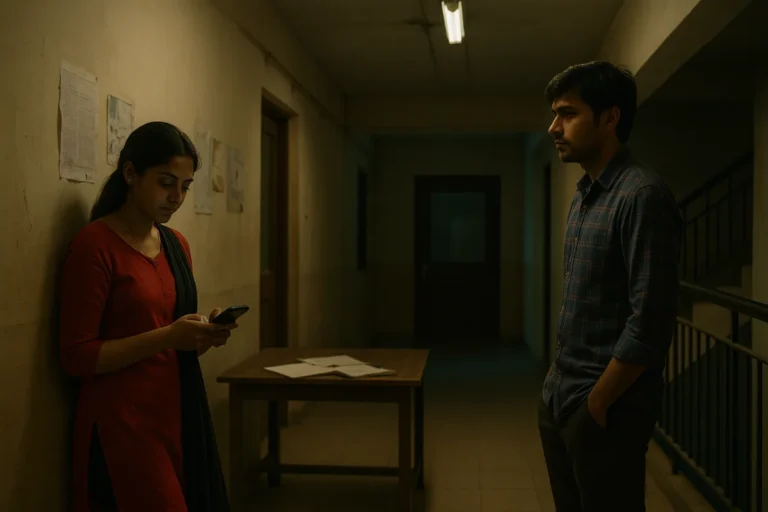 సంబంధం కొనసాగించాలా వద్దా అనే సందేహంలో ఉన్న జంట – ఒకరినొకరు దూరం అవుతున్నట్టు చూపించే సీన్.