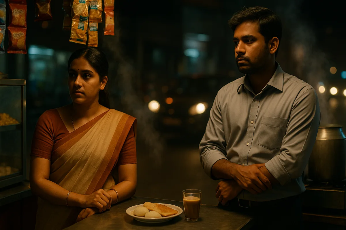 టిఫిన్ సెంటర్‌లో మౌనంగా కూర్చున్న భార్యాభర్తలు – చిన్న గొడవ వల్ల దూరంగా ఉన్న ఫీలింగ్