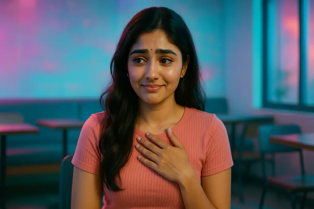 తన గురించి మాట్లాడిన మాటలు విని బాధతో ఉన్న యువతి ముఖం