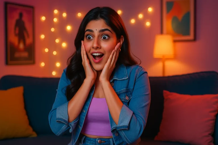 సినిమా చూస్తూ తన ఫేవరెట్‌ హీరో ఓడిపోవడం చూసి ఆశ్చర్యపోయిన యువతి ముఖం